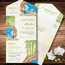 Invitación Todo En Uno Boda de la vieja México de color de agua pintada a