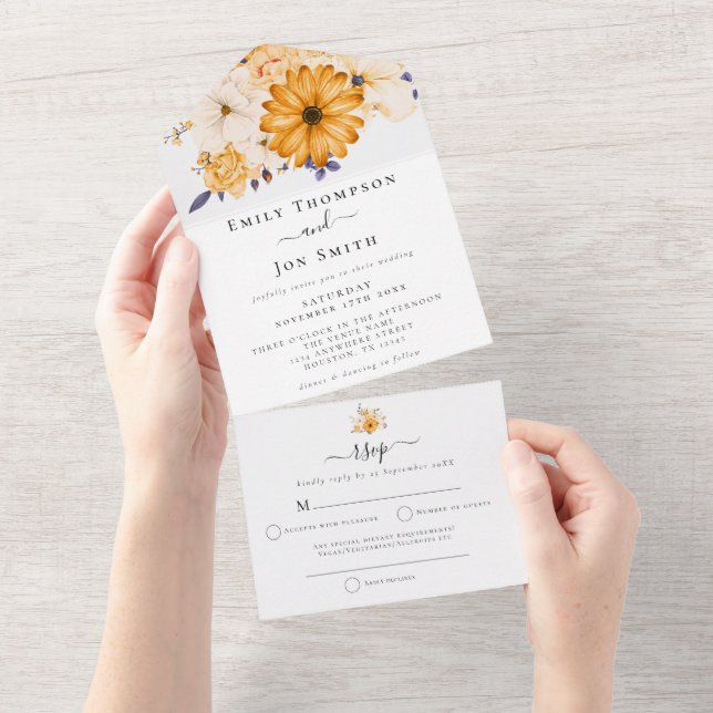 Invitación Todo En Uno Boda de las direcciones de invitados de Yellow Cre (desgarro)