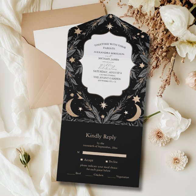 Invitación Todo En Uno Boda de las Estrellas Móviles Celestes Botánicas V (Subido por el creador)