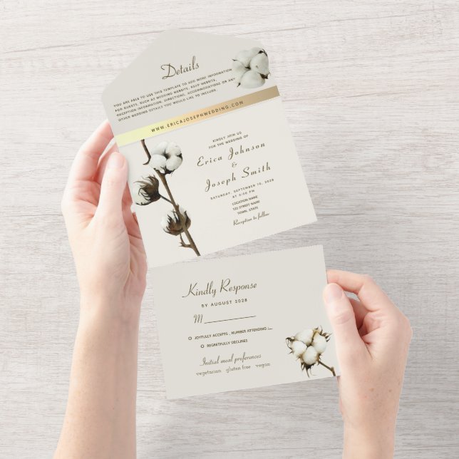 Invitación Todo En Uno Boda de las flores de algodón (desgarro)