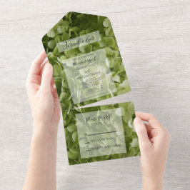 Invitación Todo En Uno Boda de las flores de Annabelle verde Hydrangea