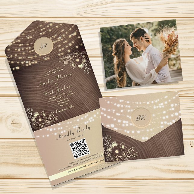 Invitación Todo En Uno Boda de las luces de cadena de monograma (Subido por el creador)