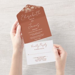 Invitación Todo En Uno Boda de las luces de cadena de script Minimalista 