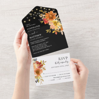 Invitación Todo En Uno Boda de las luces de cadena floral de color de agu