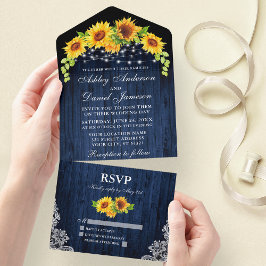 Invitación Todo En Uno Boda de las luces de encaje de los girasoles de ma