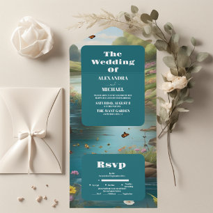 Invitación Todo En Uno Boda de las montañas de la primavera floral acuare