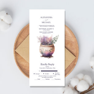Invitación Todo En Uno Boda de Lavanda Púrpura en Cabaña Rústica