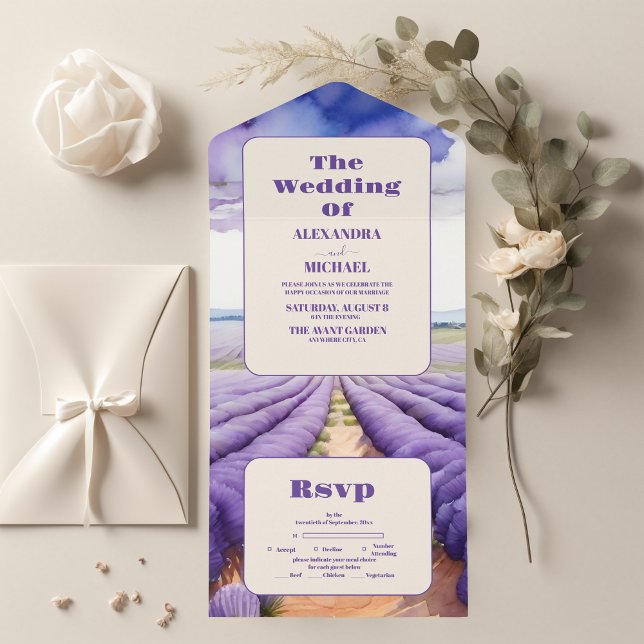 Invitación Todo En Uno Boda de Lavanda Rústica (Subido por el creador)
