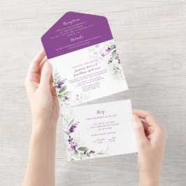 Invitación Todo En Uno Boda de lavanda y verde