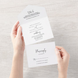 Invitación Todo En Uno Boda de letra elegante caligrafía