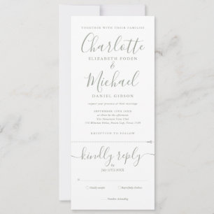 Invitación Todo En Uno Boda De Letra Elegante Verde Salvia