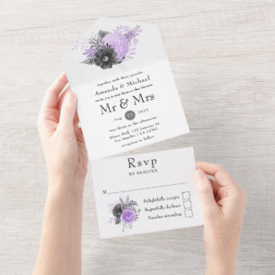 Invitación Todo En Uno Boda de Lilac y Carbón
