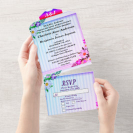 Invitación Todo En Uno Boda de líneas de degradado elegantes