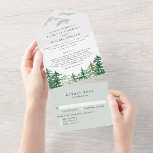 Invitación Todo En Uno Boda de los bosques acuáticos con árboles y paisaj