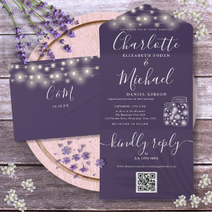 Invitación Todo En Uno Boda de Luces de Cuerda en Tarros de Mason con Cód