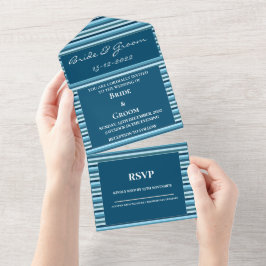 Invitación Todo En Uno Boda de lujo con franjas de color azul