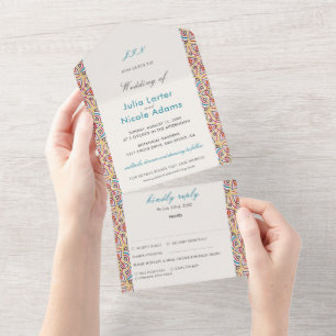 Invitación Todo En Uno Boda de lujo metálico geométrico brillante