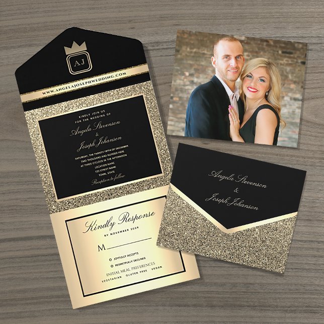 Invitación Todo En Uno Boda de Lujo Negra y Dorada (Subido por el creador)