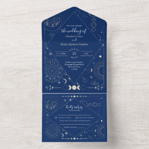 Invitación Todo En Uno Boda de luna sol estrellas constelaciones
