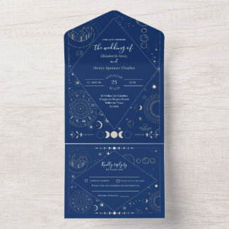 Invitación Todo En Uno Boda de luna sol estrellas constelaciones