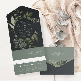 Invitación Todo En Uno Boda de marco botánico verde invierno