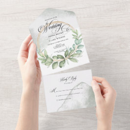 Invitación Todo En Uno Boda de marco de vegetación de color de agua