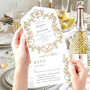 Invitación Todo En Uno Boda de Marco Floral de Gracia Ornata Victoriana