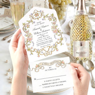 Invitación Todo En Uno Boda de Marco Floral de Gracia Ornata Victoriana