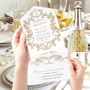 Invitación Todo En Uno Boda de Marco Floral de Gracia Ornata Victoriana