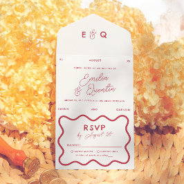 Invitación Todo En Uno Boda de Marco Ondulado Retro Moderno Colorido