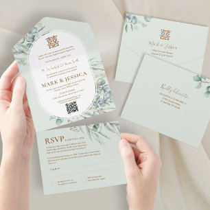 Invitación Todo En Uno Boda de Marco Redondo de Eucalipto Vietnamita