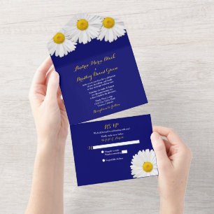 Invitación Todo En Uno Boda de marea azul de la marina RSVP todo en una i