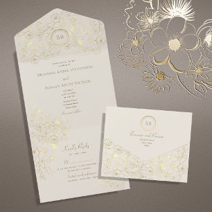 Invitación Todo En Uno Boda de marfil y oro de época