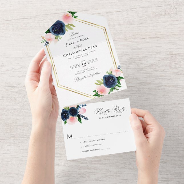 Invitación Todo En Uno boda de marina y rubor (desgarro)
