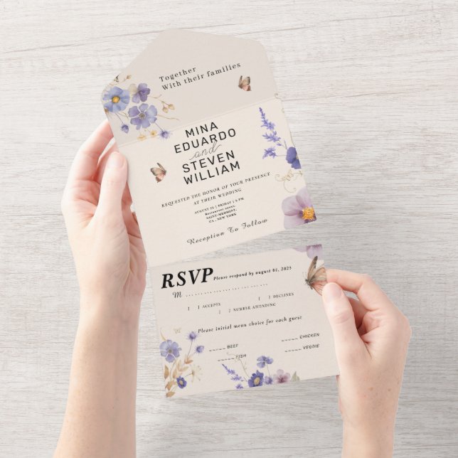 Invitación Todo En Uno Boda de mariposas rusas (desgarro)