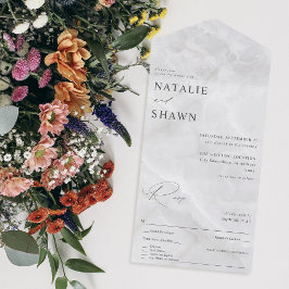 Invitación Todo En Uno Boda de mármol blanco