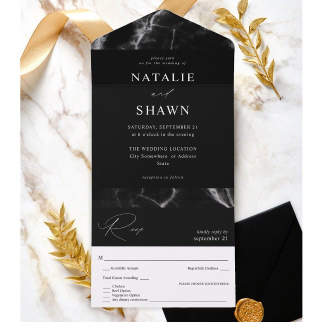 Invitación Todo En Uno Boda de Mármol Negro (Subido por el creador)