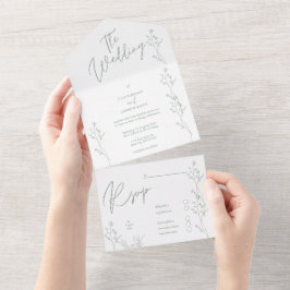 Invitación Todo En Uno Boda de moda blanca y verde