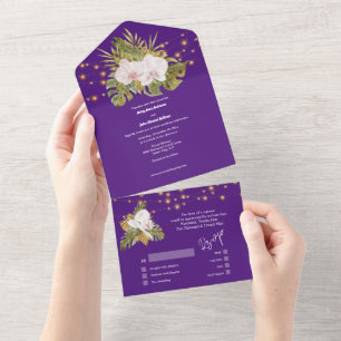 Invitación Todo En Uno Boda de moda de orquídeas con flores moradas de Bo