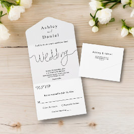 Invitación Todo En Uno Boda De Moda Moderna Mínimo En Blanco Y Negro