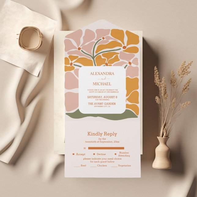 Invitación Todo En Uno Boda de Moda retro floral Boho (Subido por el creador)