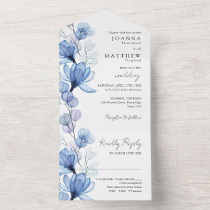 Invitación Todo En Uno Boda de monograma azul turbio transparente