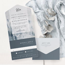 Invitación Todo En Uno Boda de Monograma de Reverie Invierno
