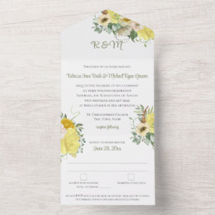 Invitación Todo En Uno Boda de monograma floral amarillo