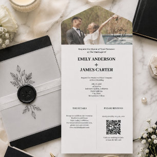 Invitación Todo En Uno Boda de Monograma Fotográfico Botánico Minimalista