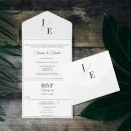 Invitación Todo En Uno Boda de monograma minimalista | Blanca
