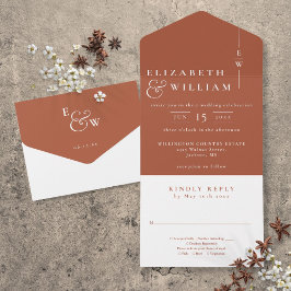 Invitación Todo En Uno Boda de Monograma Minimalista Elegante de Terracot