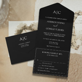 Invitación Todo En Uno Boda de monograma negro