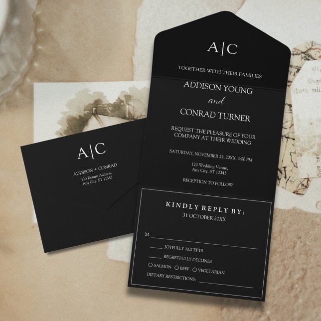 Invitación Todo En Uno Boda de monograma negro (Subido por el creador)