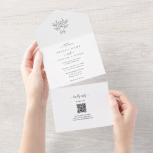 Invitación Todo En Uno Boda de Monograma Rústico Botánico minimalista